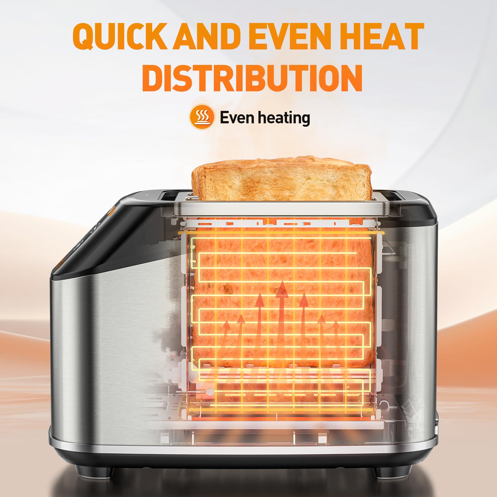 Secura 2 Slice Toaster, Fully Automatic Digital Stainless Steel Toaster with Countdown Timer & Keep Warm Function, 6 Browning Levels, Bagel/Defrost/Reheat/Single-Slice Modes, Removable Crumb Tray