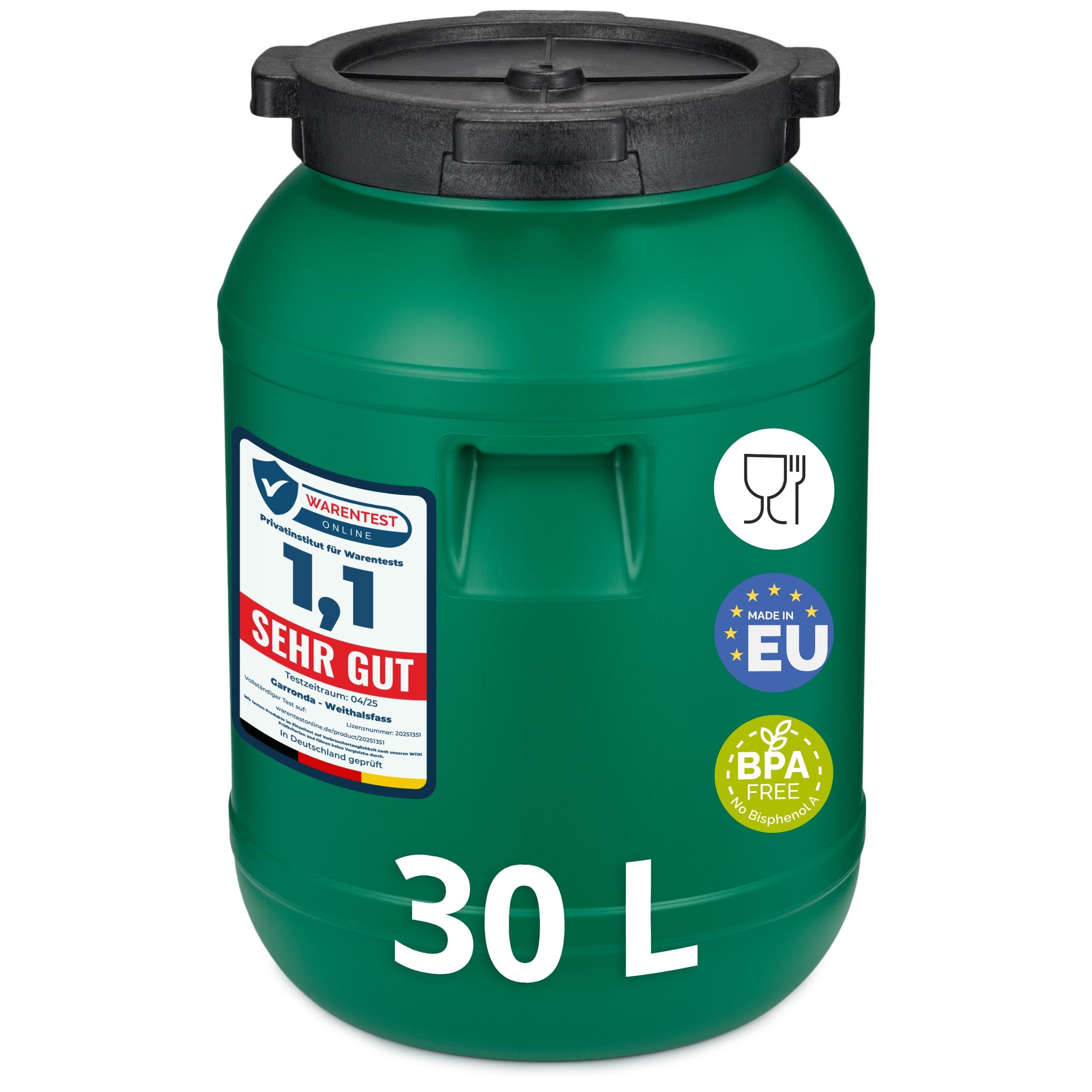 Garronda Weithalsfass 30 Liter Futtertonne mit Deckel ohne Dichtung– BPA-freier HDPE Futterbehälter für Wasser, Lagerung, Tierfutter, Sauerkraut und Gurken GD-0142