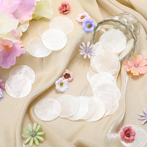 Miniatura 4 de Capiz - Conchas naturales redondas de 2 pulgadas para manualidades con 2 agujeros para campanillas de viento, para colgar manualidades (180 unidades)
