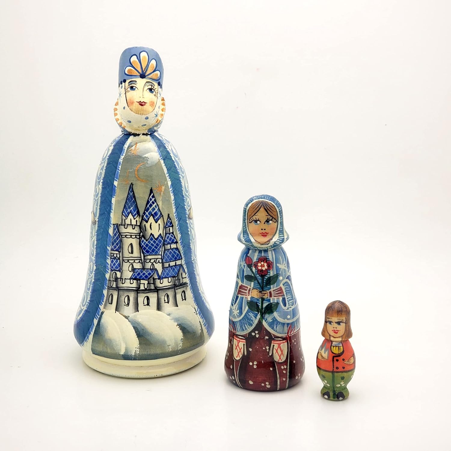 Snow Queen Russian Nesting Doll Set Hand Carved Hand Painted Stacking Wooden Matryoshka Babushka Doll