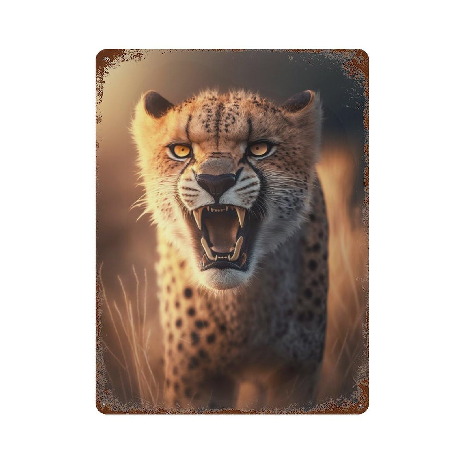 Rust Effect Angry Cheetah Weathered Tin Sign 15.7"x11.8", Farmhouse Wall Decor for Farmhouse, Kitchen And Entryway Decor