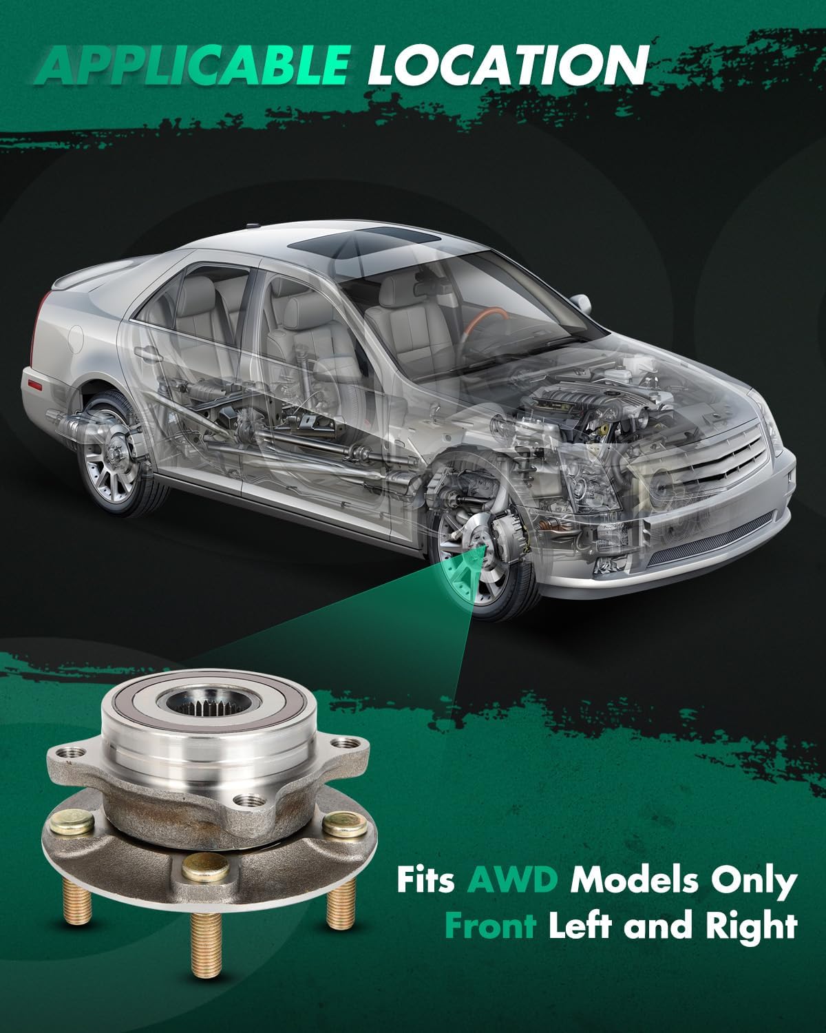 SCITOO 1 x Front Wheel Bearing and Hub Assembly 2008 2009 2010 2011 2012 2013 2014 2015 For Mitsubishi Lancer,AWD 5-Lug 2.0L 513300