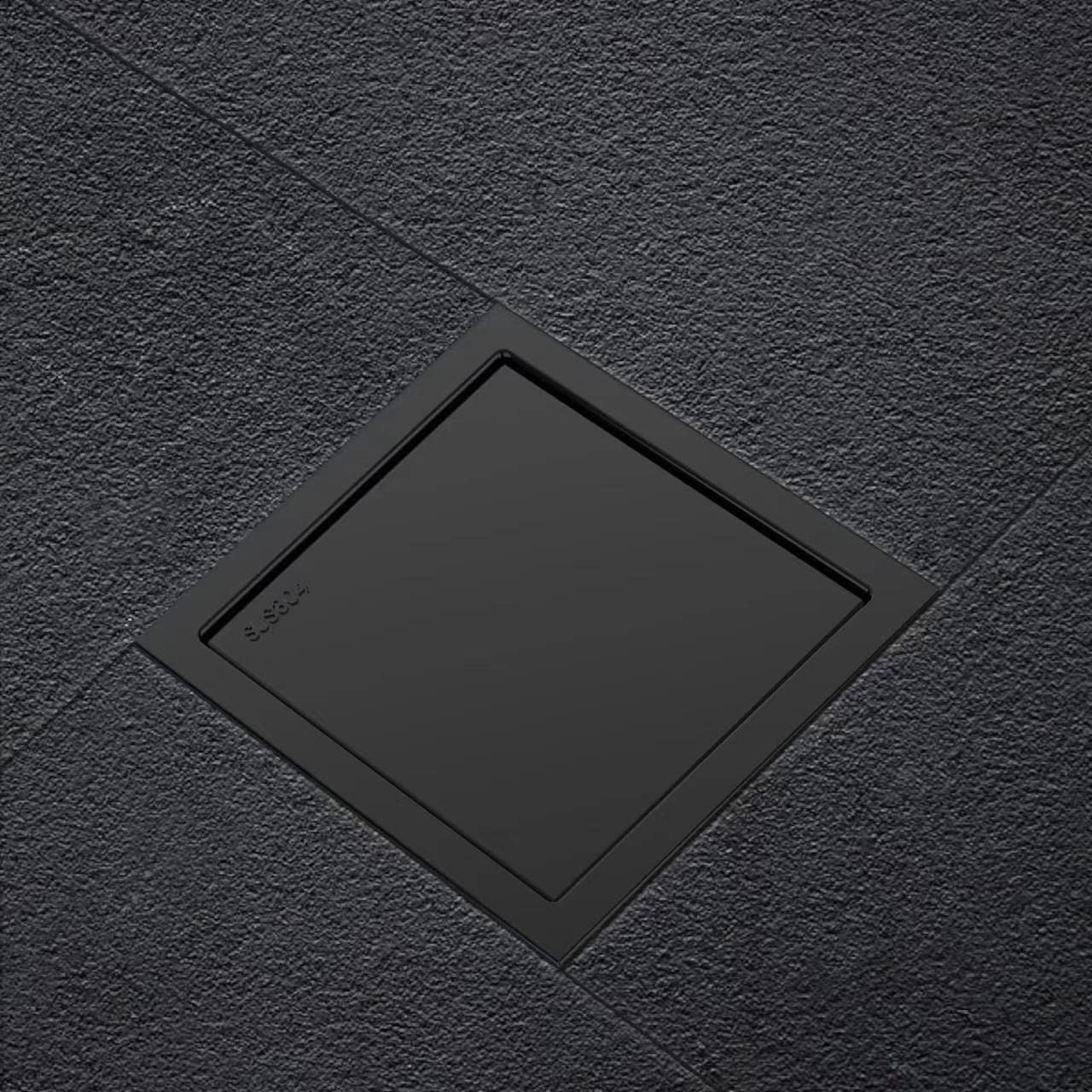 Merranox 4-Inch Black Shower Drain – 2-in-1 Tile Insert & Flat Grate, Brushed Stainless Steel, High-Flow Design, CUPC Certified, Easy Install