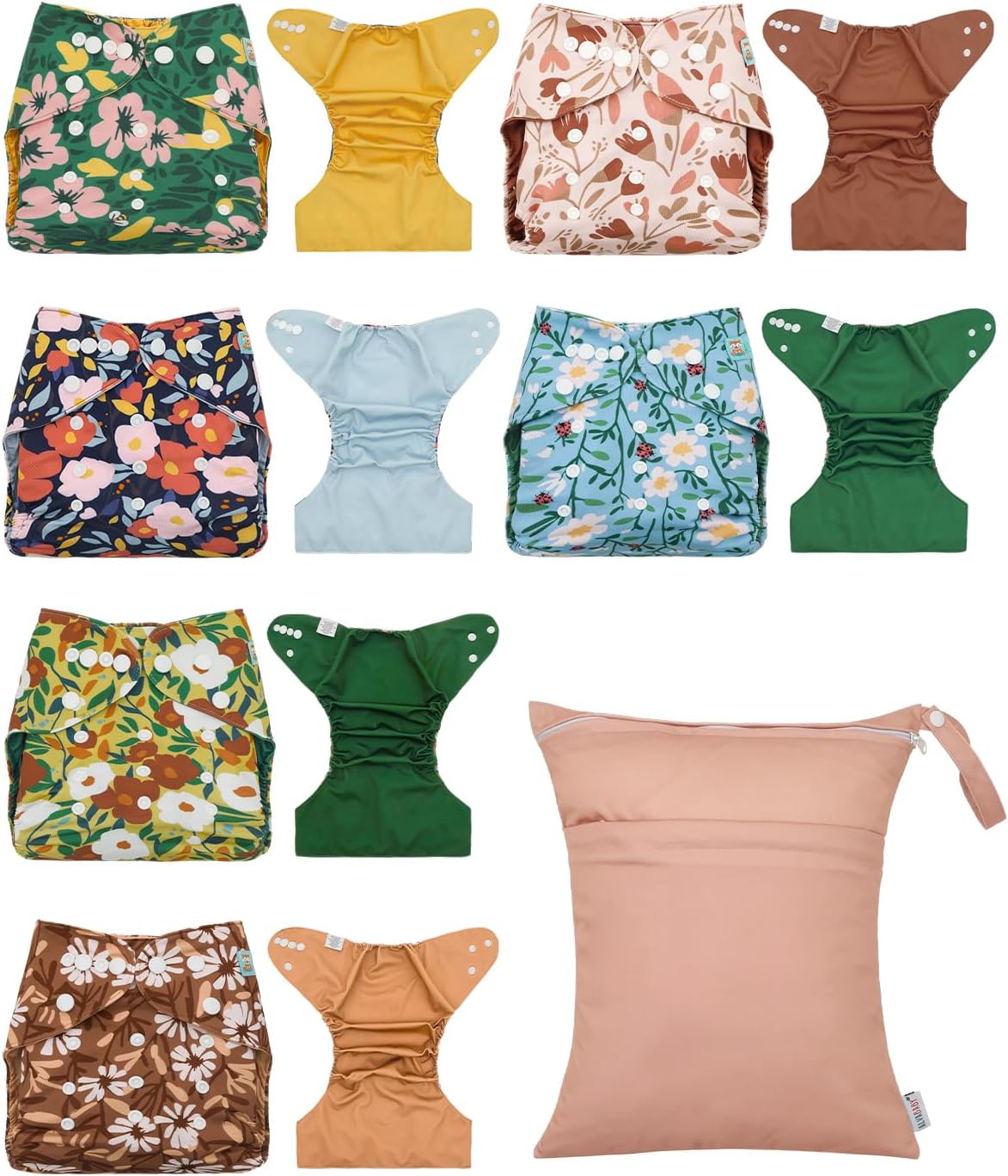 ALVABABY 6 pcs Baby Cloth Diaper Covers with One Wet Bag, Swim Diaper,Cloth Diaper Shell Baby Girls and Boys 6CDC06A