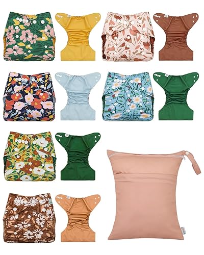 ALVABABY 6 fundas de pañales de tela para bebés con una bolsa húmeda, pañal de natación, pañal de tela para bebés niñas y niños 6CDC06A