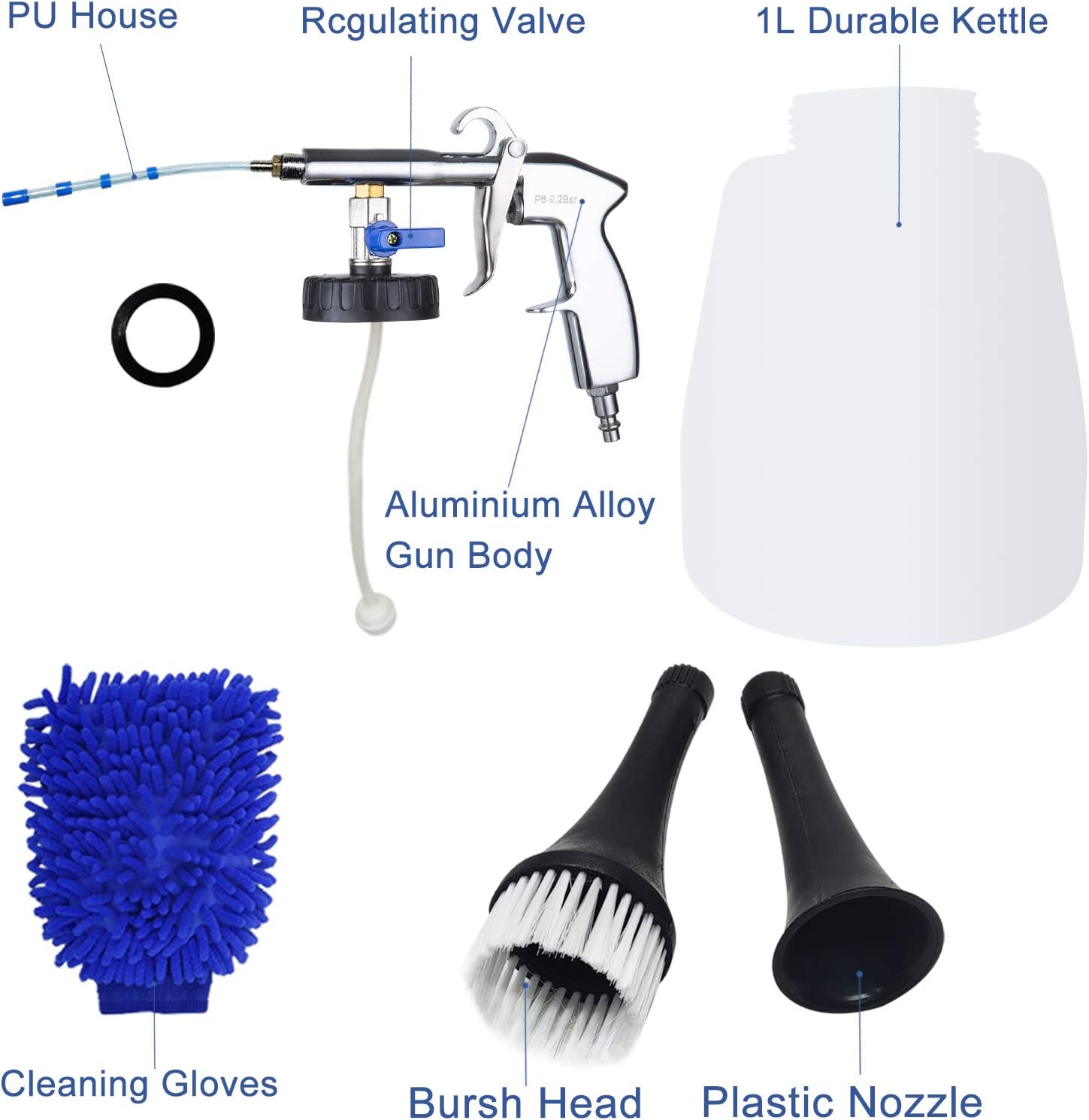 Turbo Clean Pro Car Cleaner - High Pressure Car Interior Cleaning Gun, Tornado Tools Kit, Spray Nozzle Automotive Washer Equipment, for Air Compressor, 1L Foam Bottle