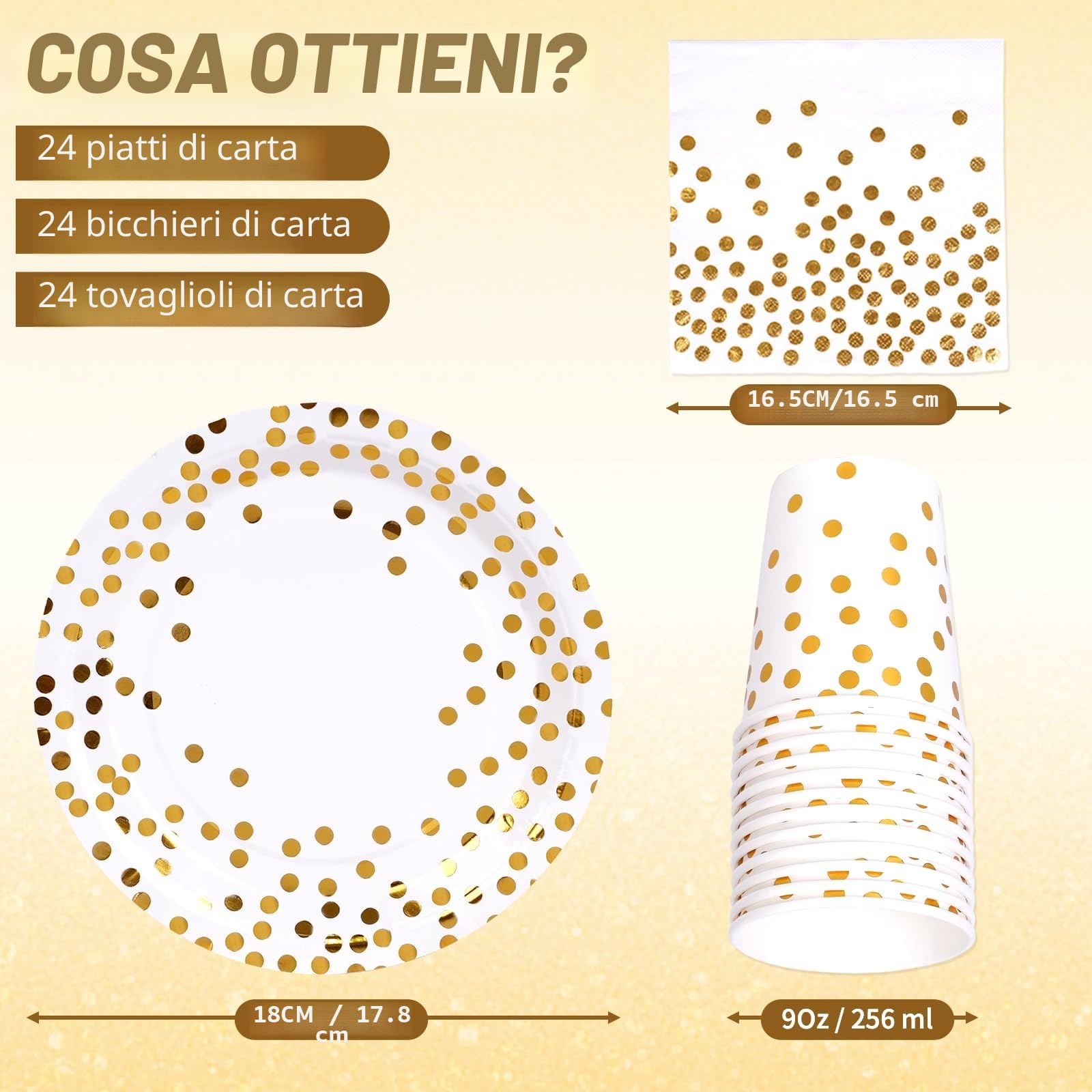 Oro Bianco Stoviglie Feste 72 Pezzi Festa della Addobbi Ragazza Compleanno Dambini Articoli Feste Set Include Piatto Usa e Getta Carta Party Tazze Tovaglioli-24 Ospiti