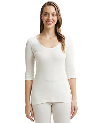 Jockey Snug Fit Low-Neck Thermal 3 Quarter Sleeved Top for Women 2503_Off White_XXL
