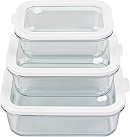 Vista 1 de Sio GLASS storage containers with GLASS lids, NO PLASTIC, Set of 3, Airtight Small Medium Large for Food Meal Prep, Silcone Bowl Container (White)