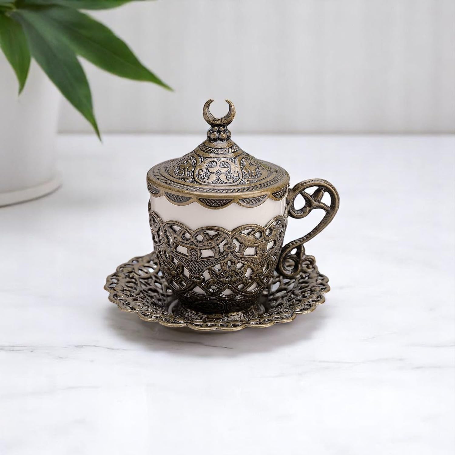 Alisveristime (1 Pc Turkish Coffee Cup - Traditional Design with Crescent Motif, Porcelain Cup and Saucer for Turkish, Greek, Arabic Coffee and Espresso (Gelincik) (Antique Green) - Image 7