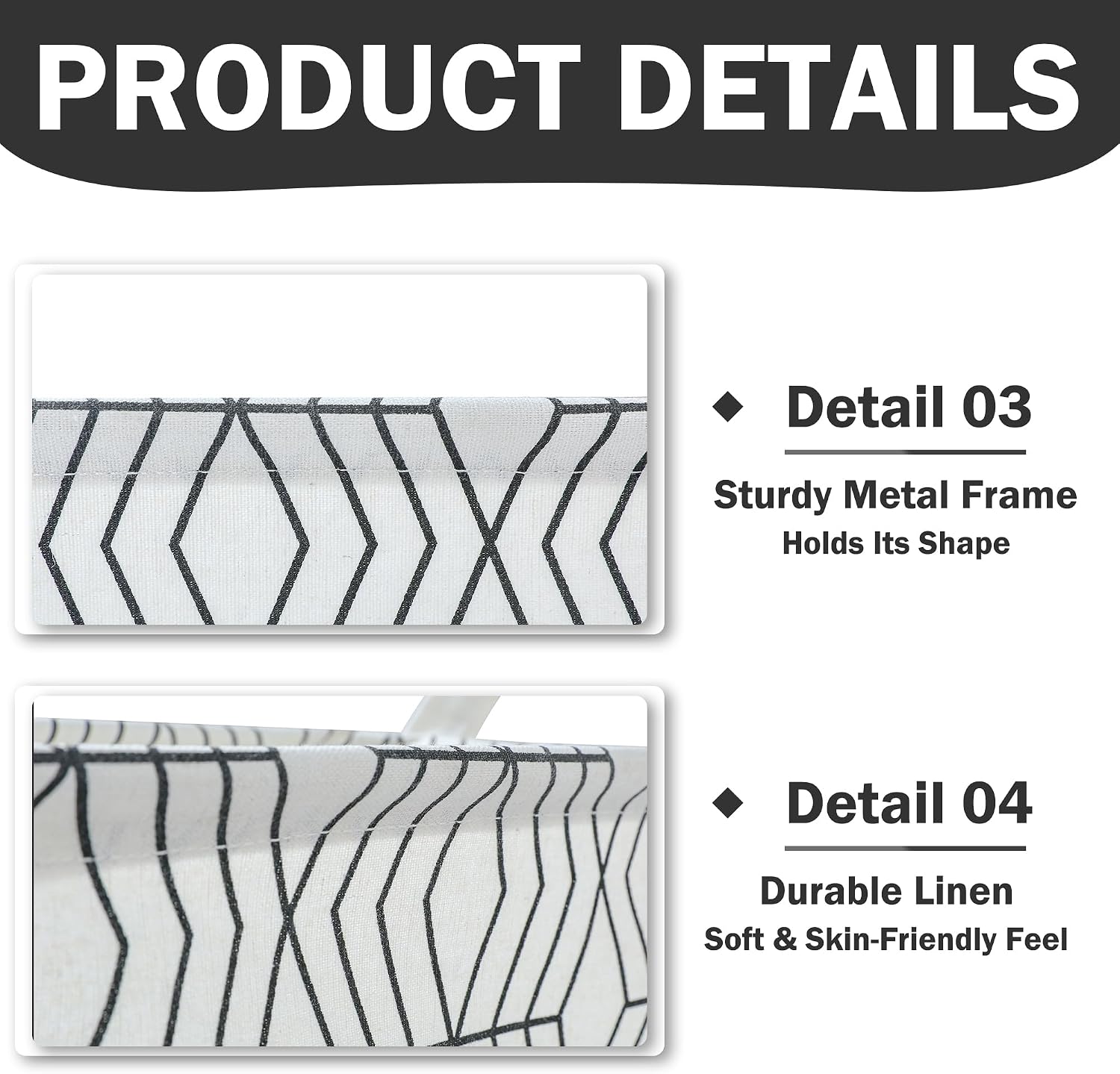 White Storage Basket Set, 3-Pack Waterproof Home Organizer Bins, Open Top Black Striped Item Containers for Shelf Office Pets Supplies