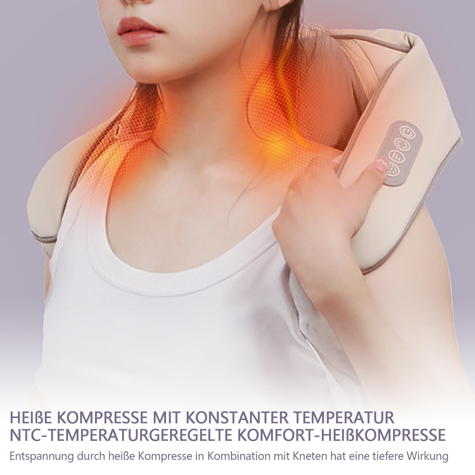 Massaggiatore per spalle e collo con calore, massaggiatore Shiatsu con massaggio 6D di tessuti profondi, con 6 testine massaggianti in silicone, massaggiatori elettrici per schiena, gambe