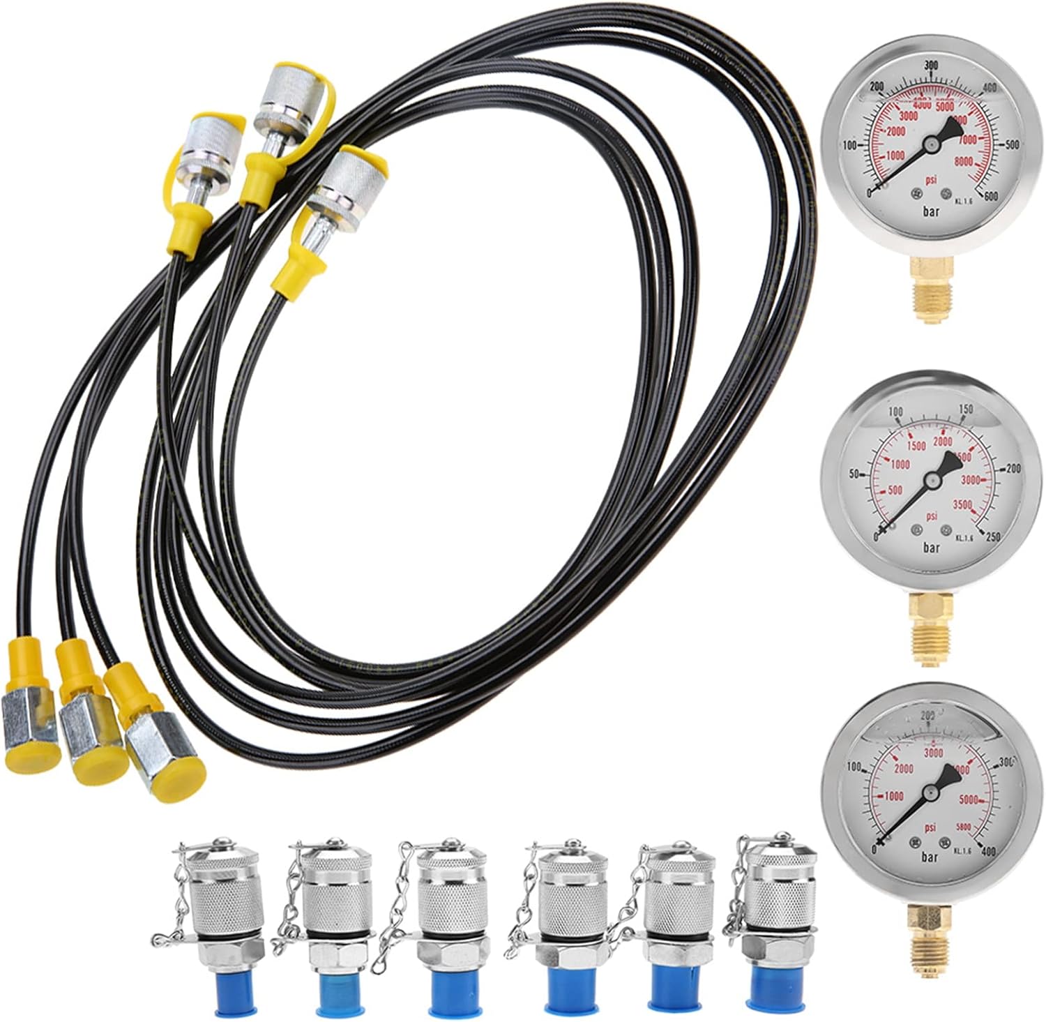 建設機械用圧力計付き掘削機油圧テストキット、耐熱・耐圧ホース、便利な収納
