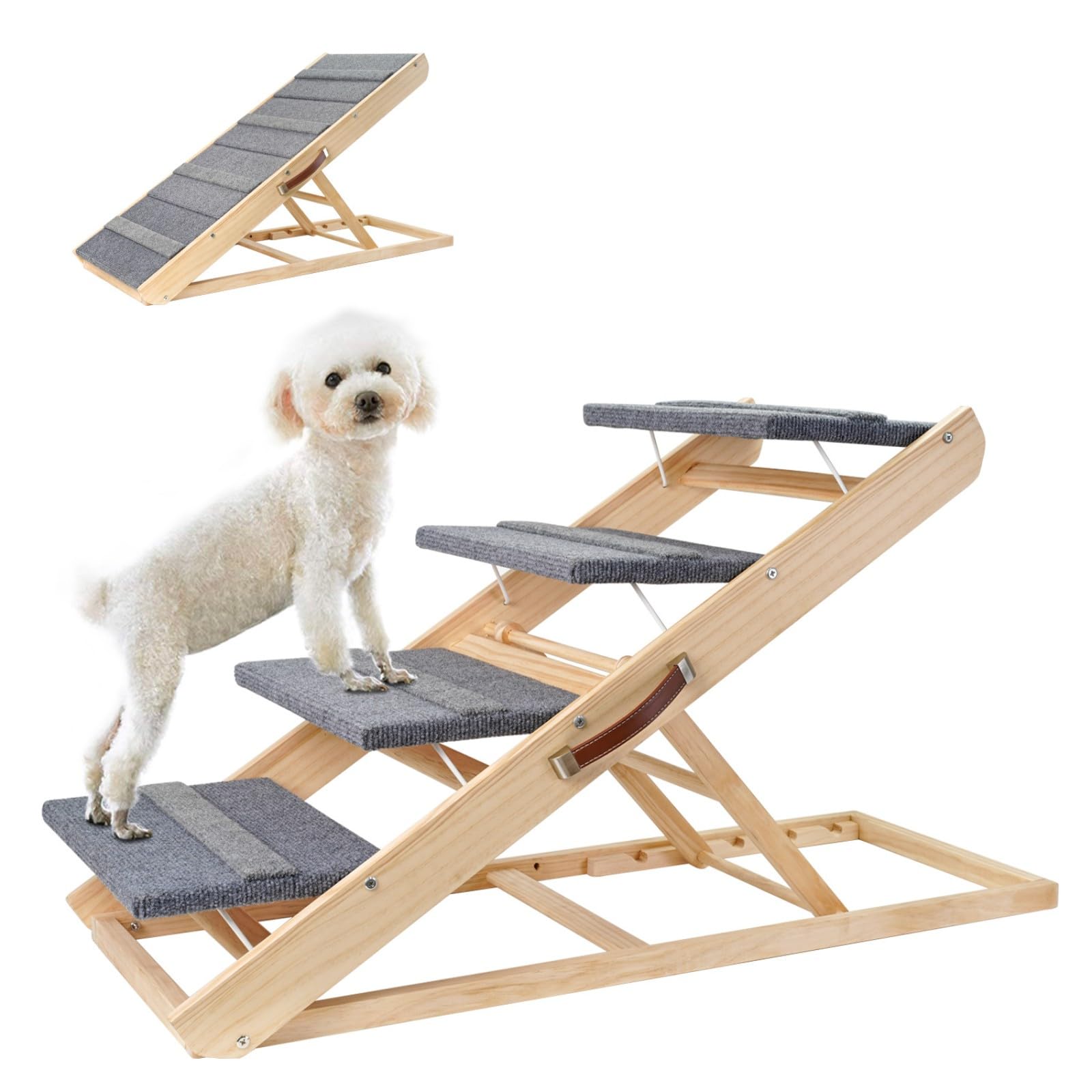 Rampe En Bois Pour Chien - Échelle Voiture, Canapé, Lit - Réglable 70 Ou 100 Cm - Charge 80 Kg - Antidérapante
