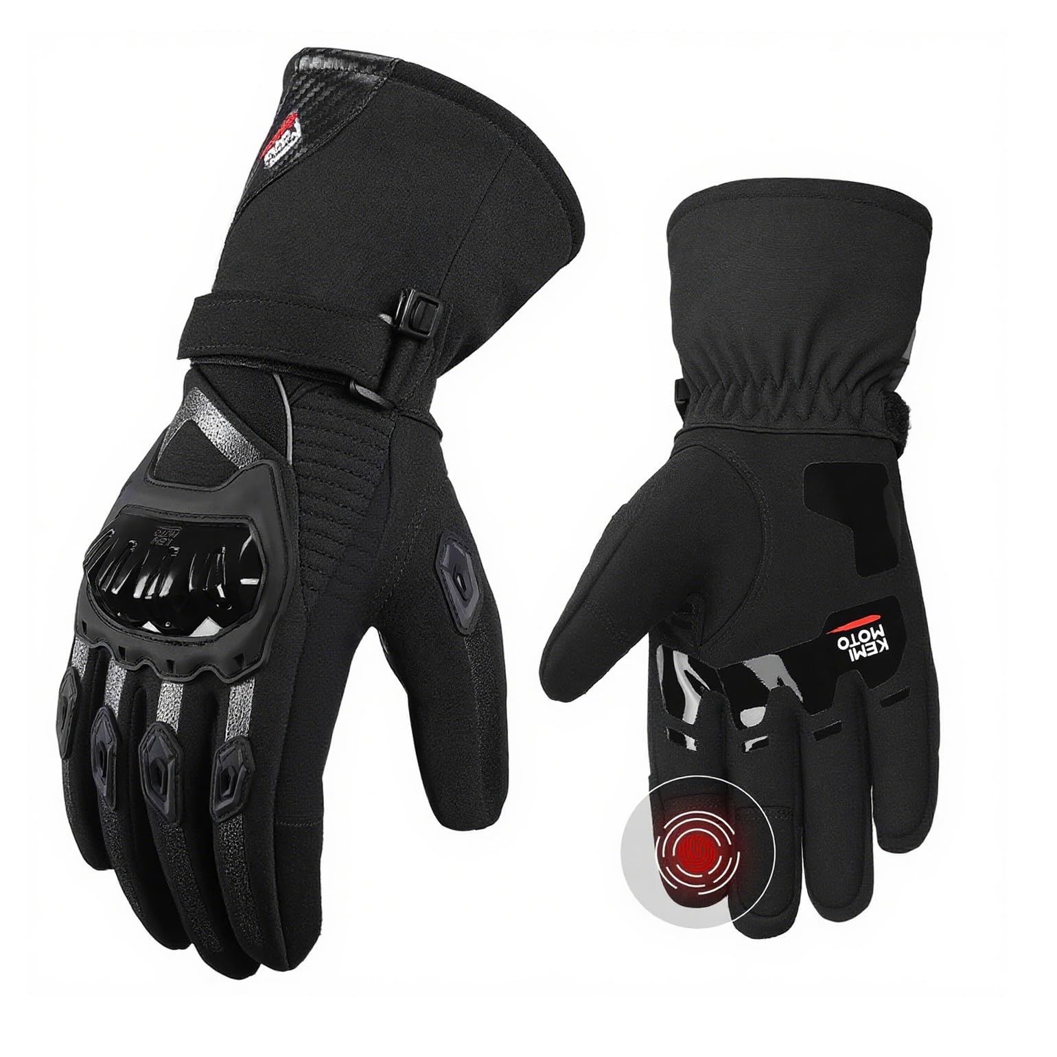 KEMIMOTO Guanti Moto Invernali, Guanti da Moto Termici Uomo Donna con Touch Screen e Impermeabile Protezione per Motociclismo, Ciclismo