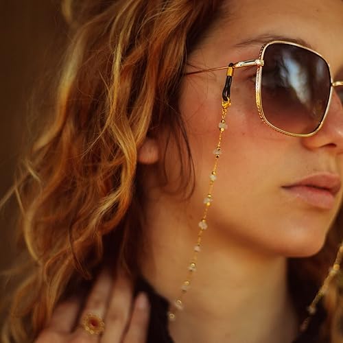 Miniatura 2 de Cadena de lentes para mujer, soporte para lentes alrededor del cuello, correa de cristal natural, cadenas para lentes de sol para mujer