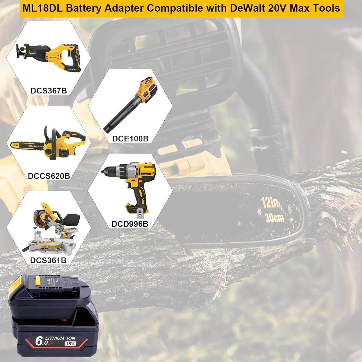 ML18DL Adapter Compatible with Mil-Waukee 18V Lithium Battery to Replacement for De-Walt 20V Lithium Battery, Compatible with De-Walt 20V MAX Tools (Adapter Only)