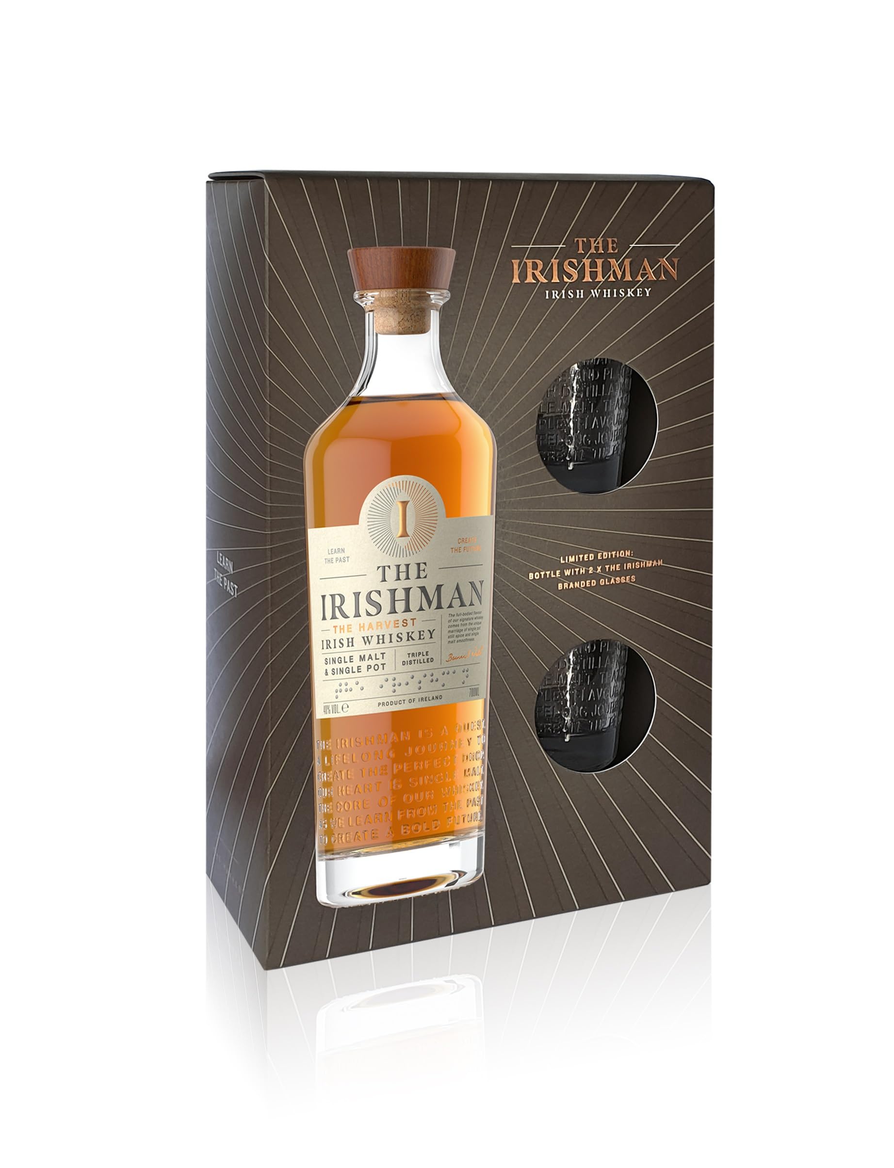 The Irishman The Harvest Irish Whiskey Gift Pack with 2 Glasses 70cl 40% Blended Irish Whiskey - Triple Distilled from 100% Barley & Oak Cask Aged - Pot Still & Single Malt Blend