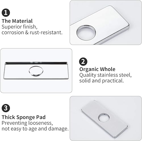 Miniatura 9 de KAIYING Placa de cubierta de agujero de 6 pulgadas para fregadero de baño, placa de escudete de grifo de baño 3 a 1, rectangular, acero inoxidable
