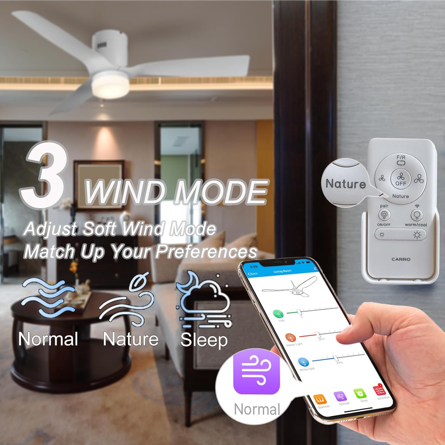 SMAAIR 52 Inch Smart Ceiling Fan with Lights and 10-speed DC Motor, Dimmable LED Light Works with Remote Control| Alexa| Google Assitant| Siri Shorcuts (52 Inch, White)