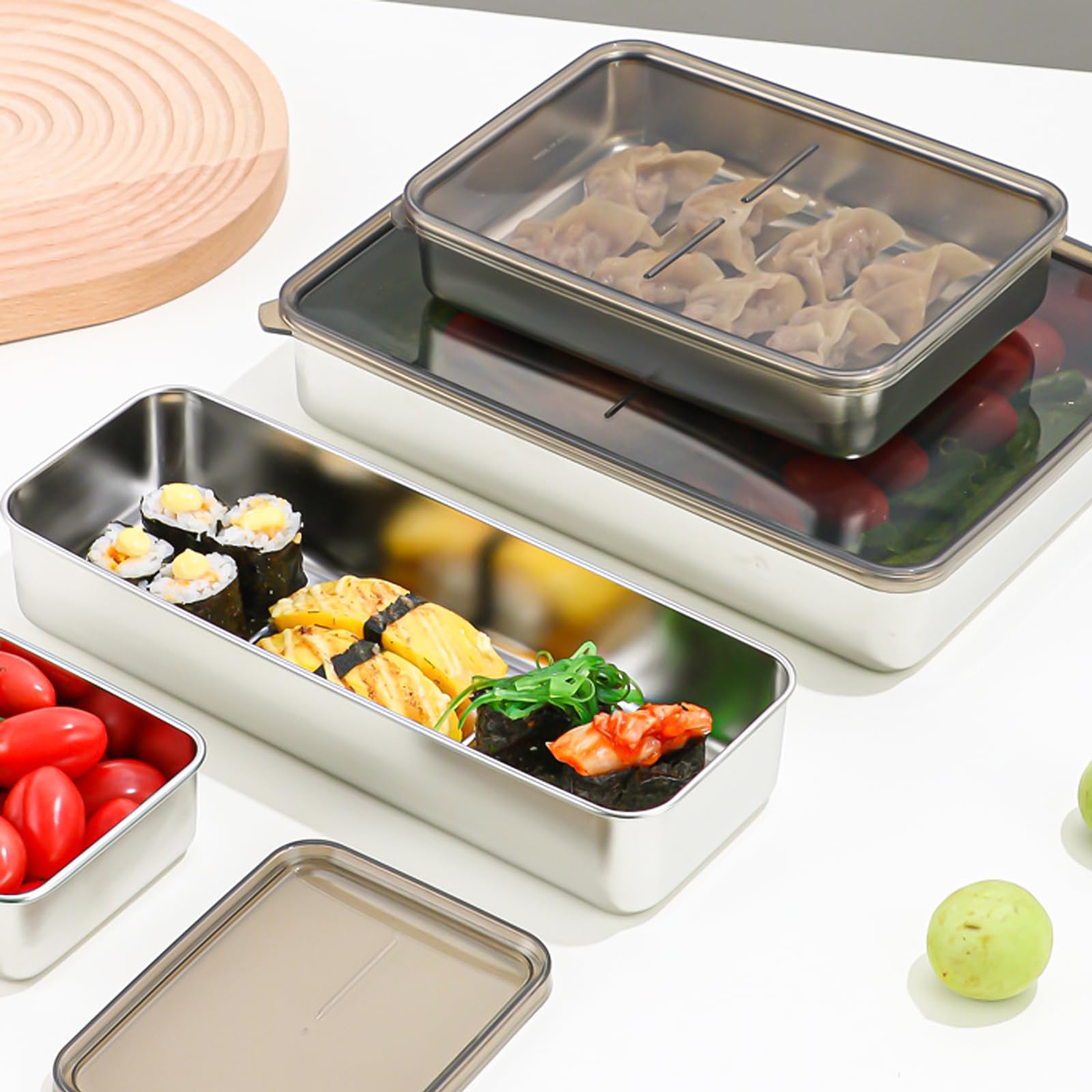 DXQCHDUO 2 x Speckkäsebehälter für Kühlschrank, Edelstahl-Käseaufbewahrung mit Deckel, Delikatfleischbehälter, Speck-Spardose zur Aufbewahrung von Fleisch, Nudeln, Käse usw. (20 x 14,5 x 4,5 cm) Küche, Haushalt & Wohnen