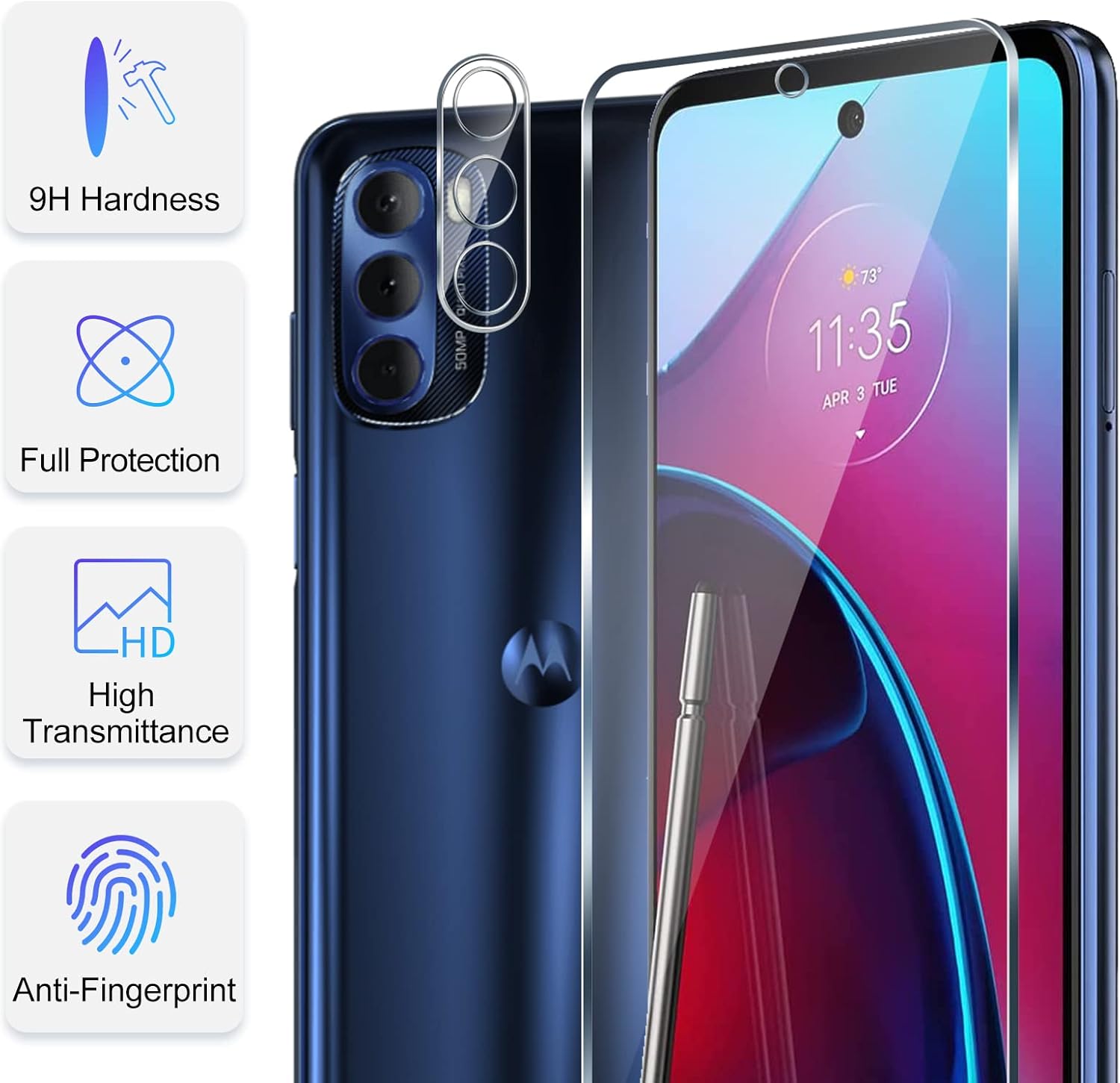 TQLGY 3 Pack Screen Protector for Motorola Moto G Stylus 4G 2022 (Not for Moto G Stylus 5G 2022 and G Stylus 2021 5G) with 3 Pack Camera Lens Protector, Tempered Glass Film, 9H Hardness, Easy Install