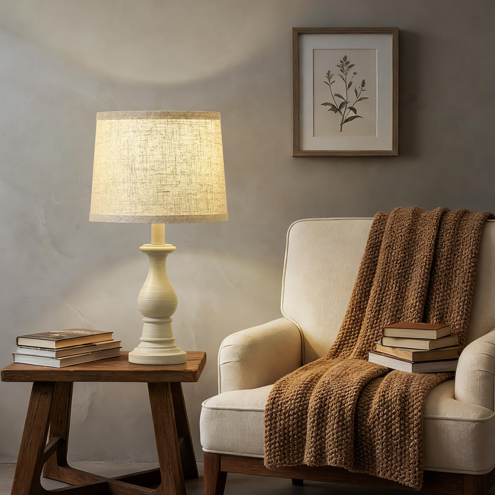 Hikczc Vintage Table Lamp for Living Room Bedroom, 18.5" Farmhouse Bedside Lamps Nightstand Lamp Set of 2, Table Lamps with Oatmeal Linen Lamp Shades, 2 LED Bulbs Included Product Image 6