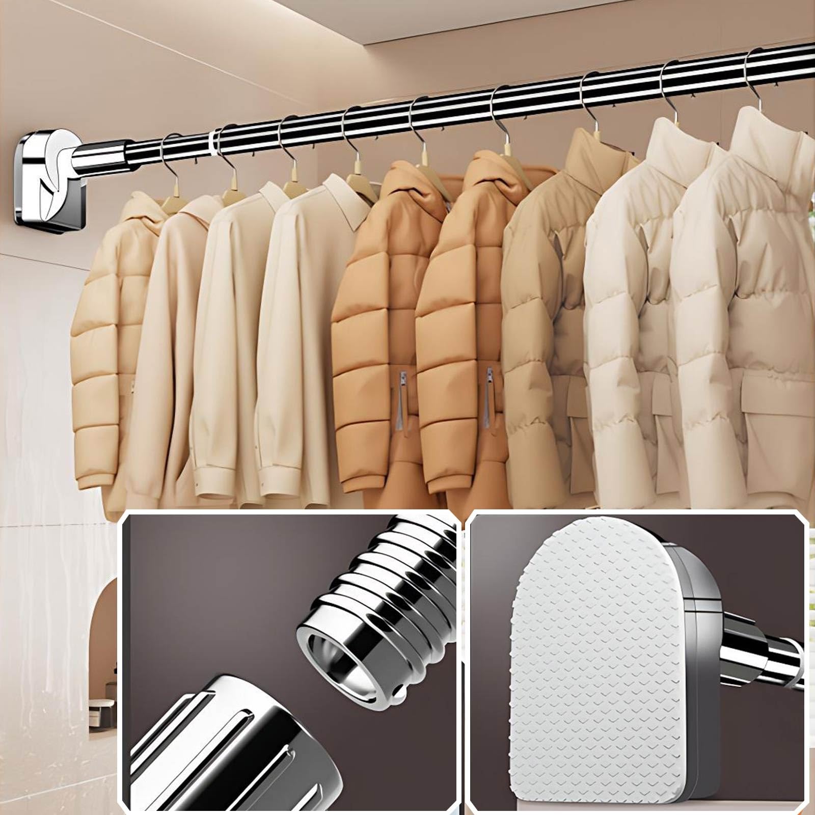Barra de cortina de ducha extensible ajustable de 70 a 280 cm, barra de tensión sin taladro, para baño y armario, barra telescópica, color blanco (109,2 cm 200,7 cm)