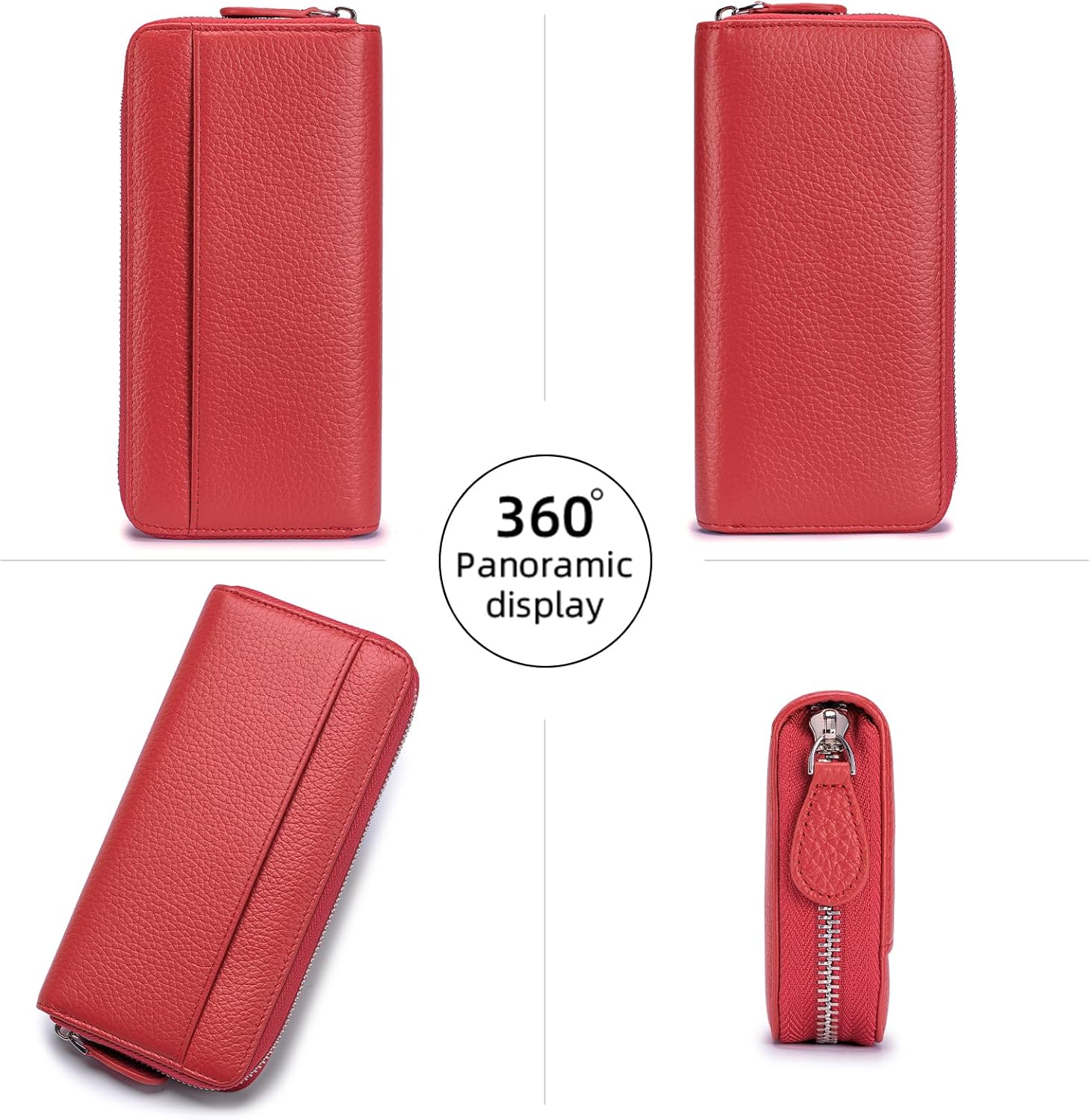 RFID Blocking Womens Zipper Wallet Leather Large Capacity Billfold Clutch Zip Around Wallets for Women - Image 2