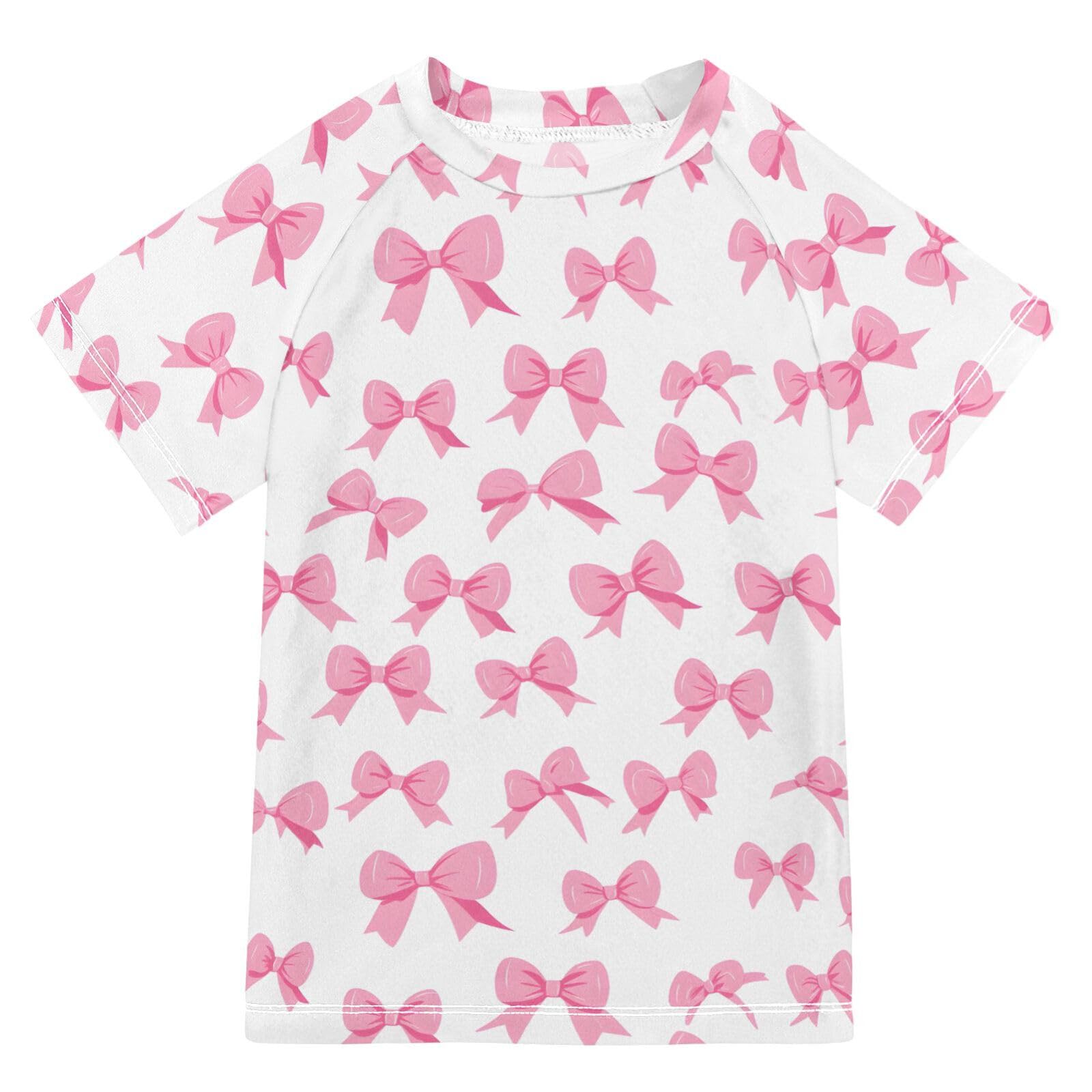 ALAZA Boys Rash Guard Swimming Shirt for Boys Short Sleeve Bow White UPF 50+ 5-6T