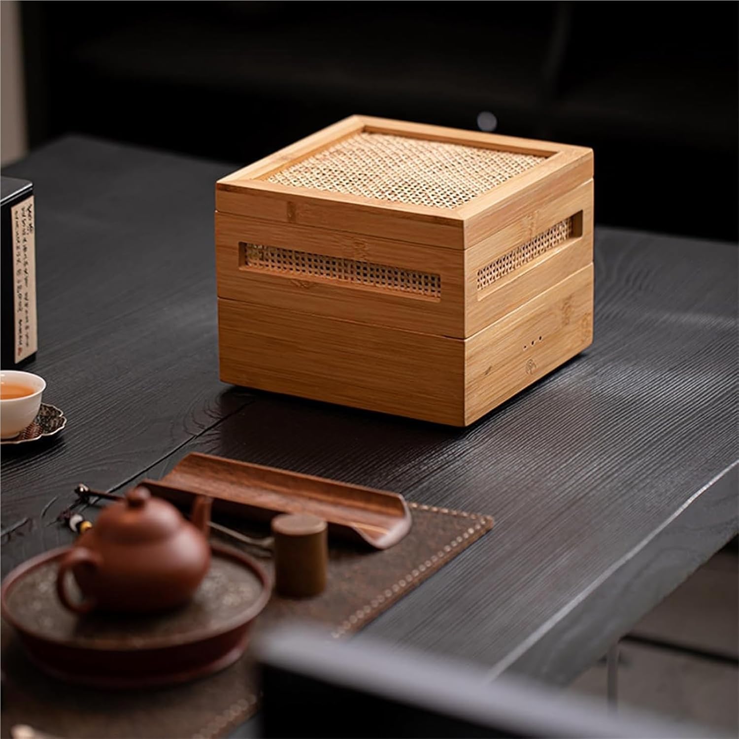 Electric Aroma Diffuser with Tea Flavor, Bamboo Design, Touch Controls, Intelligent Safety, 3 Temperature Settings