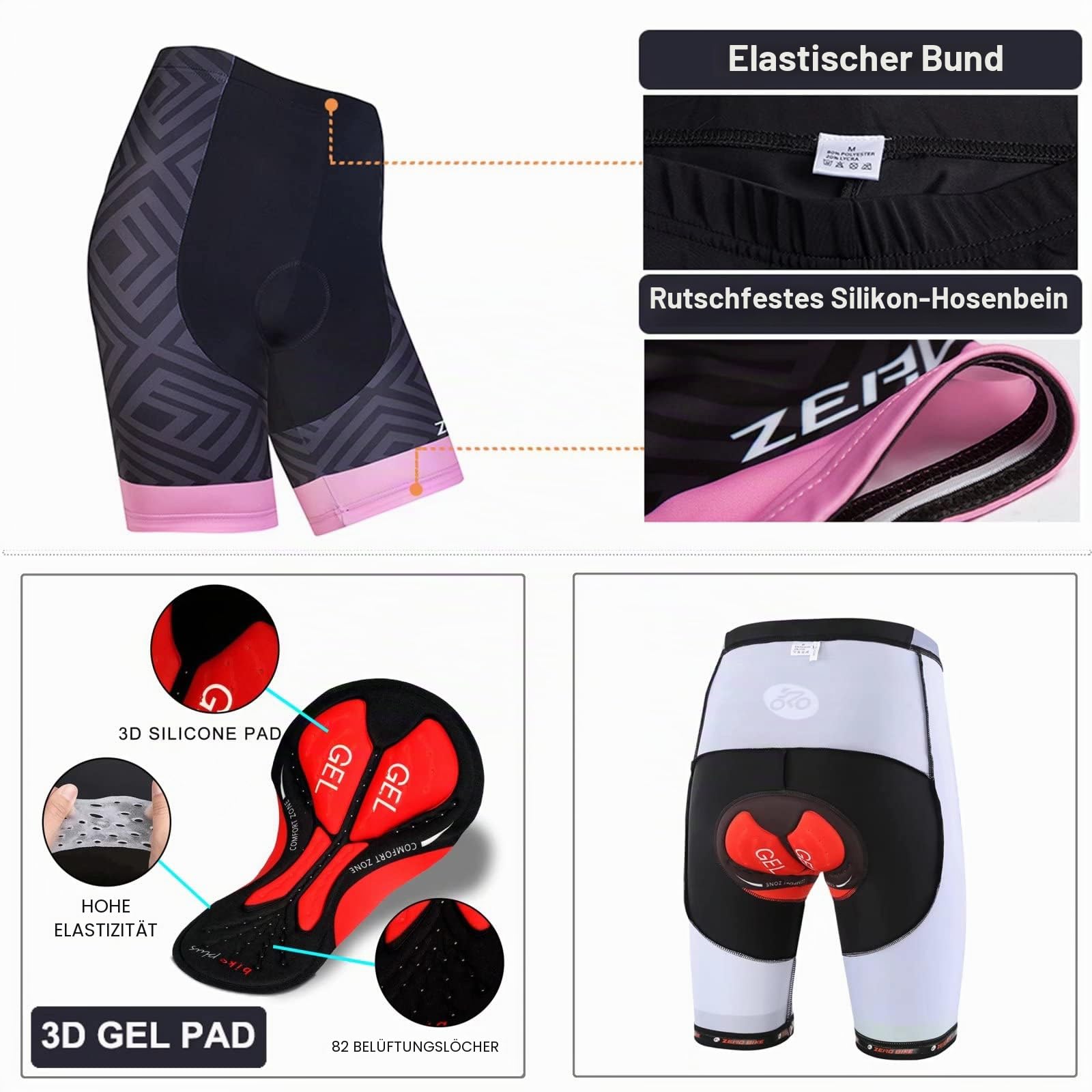 Damen Atmungsaktiv Schnelltrocknend Fahrradtrikot Set, Outdoor Kurzarm Radsport-Shirt + 3D Gel Gepolsterte Kurze Hose Fahrradhose