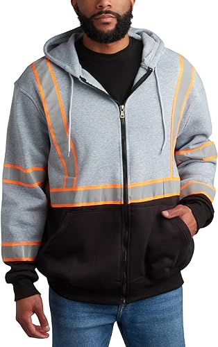 Bass Creek Outfitters Sudadera con capucha y cremallera de forro polar reflectante de alta visibilidad para hombre  Normas de seguridad ANSIISEA