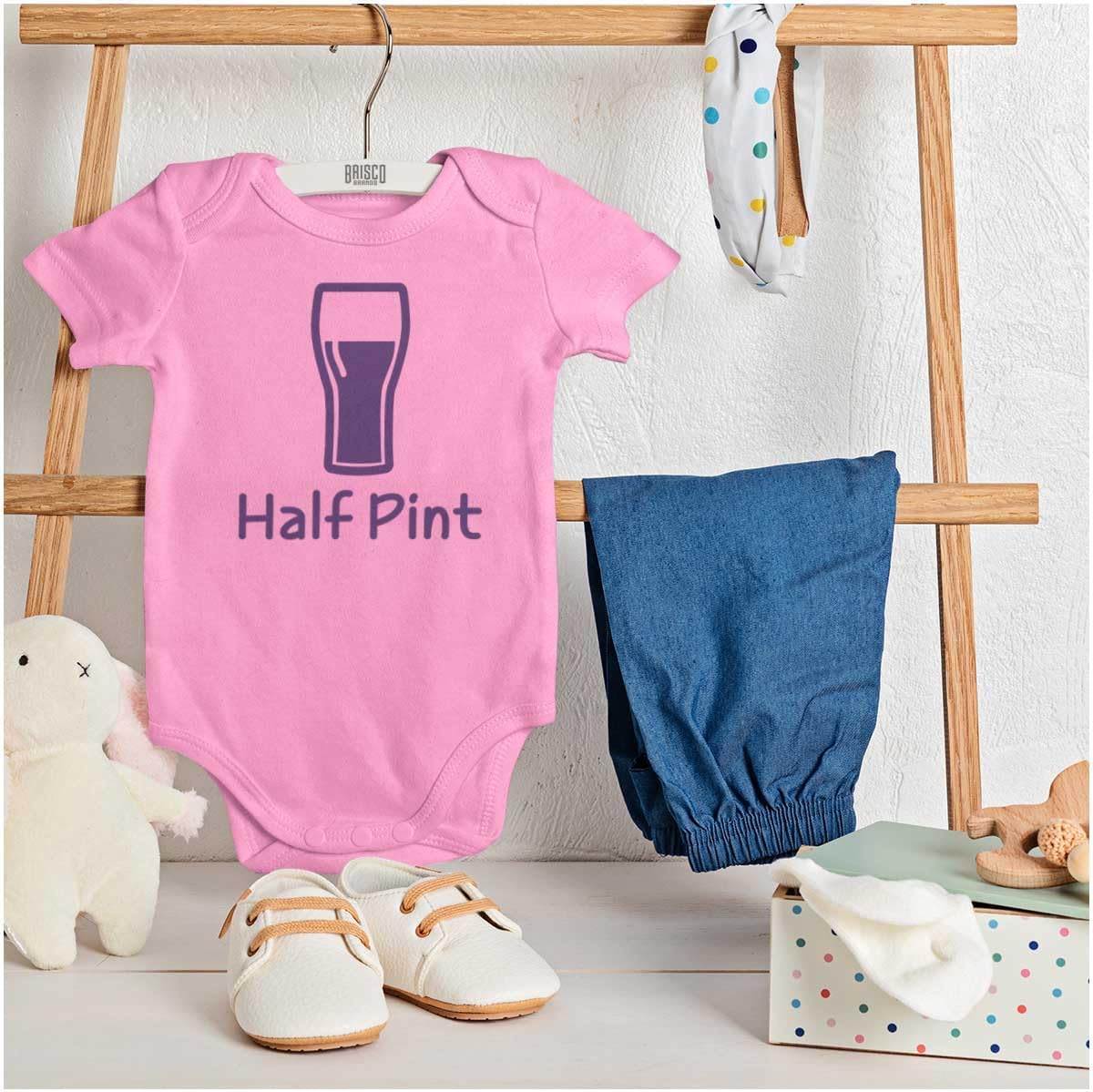 Brisco Brands Half Pint Milk Bottle Humor Dad Joke Baby Romper Boys or Girls