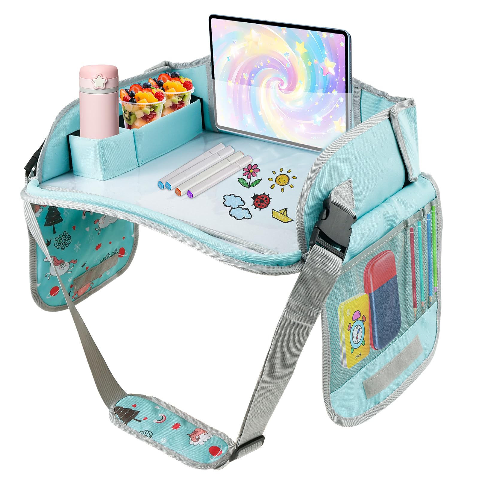 Qinglang Green Car Tray Table For Kids Cars Seat Travel Tray Portable Drawing Board Play Pallet Cars Seat Detachable Lap Trays Carseat Table Trays For Kids In Car Airplane Activities Toddler Travel Accessories