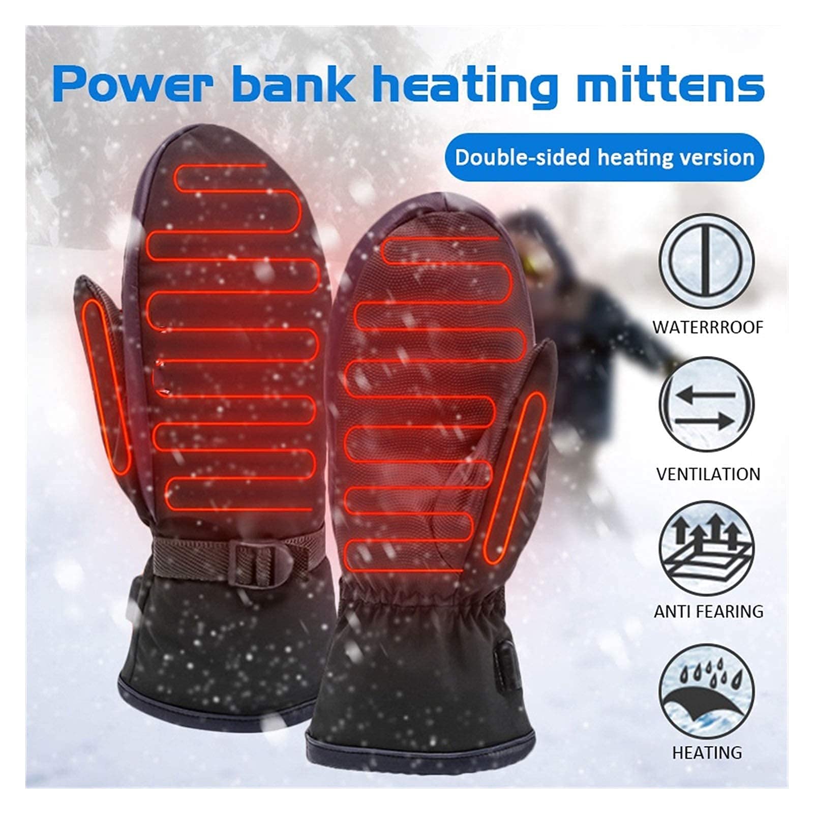 Guantes calefactables, 1 par USB de Invierno Calentador de Manos Ciclismo Motocicleta Bicicleta Guantes de esquí Guantes calefactores eléctricos Equipos de Pantalla táctil recargab