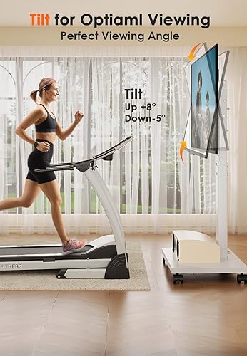 Miniatura 6 de Soporte de TV rodante resistente para televisores de 32 a 75 pulgadas, carrito de TV móvil con giro de 60, altura ajustable, rotación de