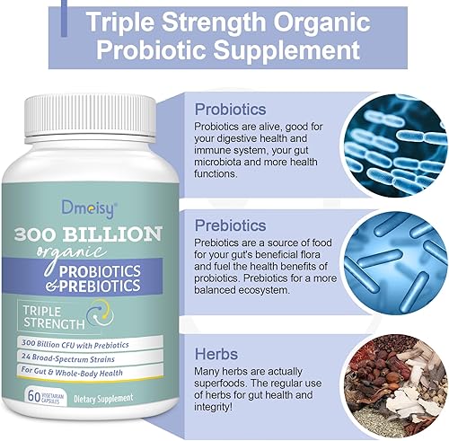 Miniatura 3 de Probióticos para mujeres y hombres, 300 mil millones de UFC, 24 cepas de probióticos con 15 hierbas orgánicas, mezcla de prebióticos, suplemento