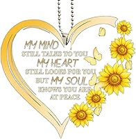 Vista 7 de Talataca Corazón Amarillo Girasol Mariposa Mi Mente Todavía Habla Contigo 2D Plano Espejo Retrovisor de Coche Accesorios Árbol de Navidad Adorno