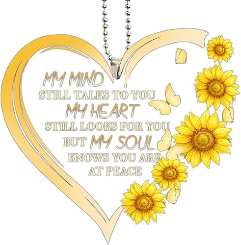 Miniatura 7 de Talataca Corazón amarillo mariposa con diseño de girasol My Mind Still Talk to You 2D Flat Car Rear View Mirror Accessories Christmas Tree Ornament