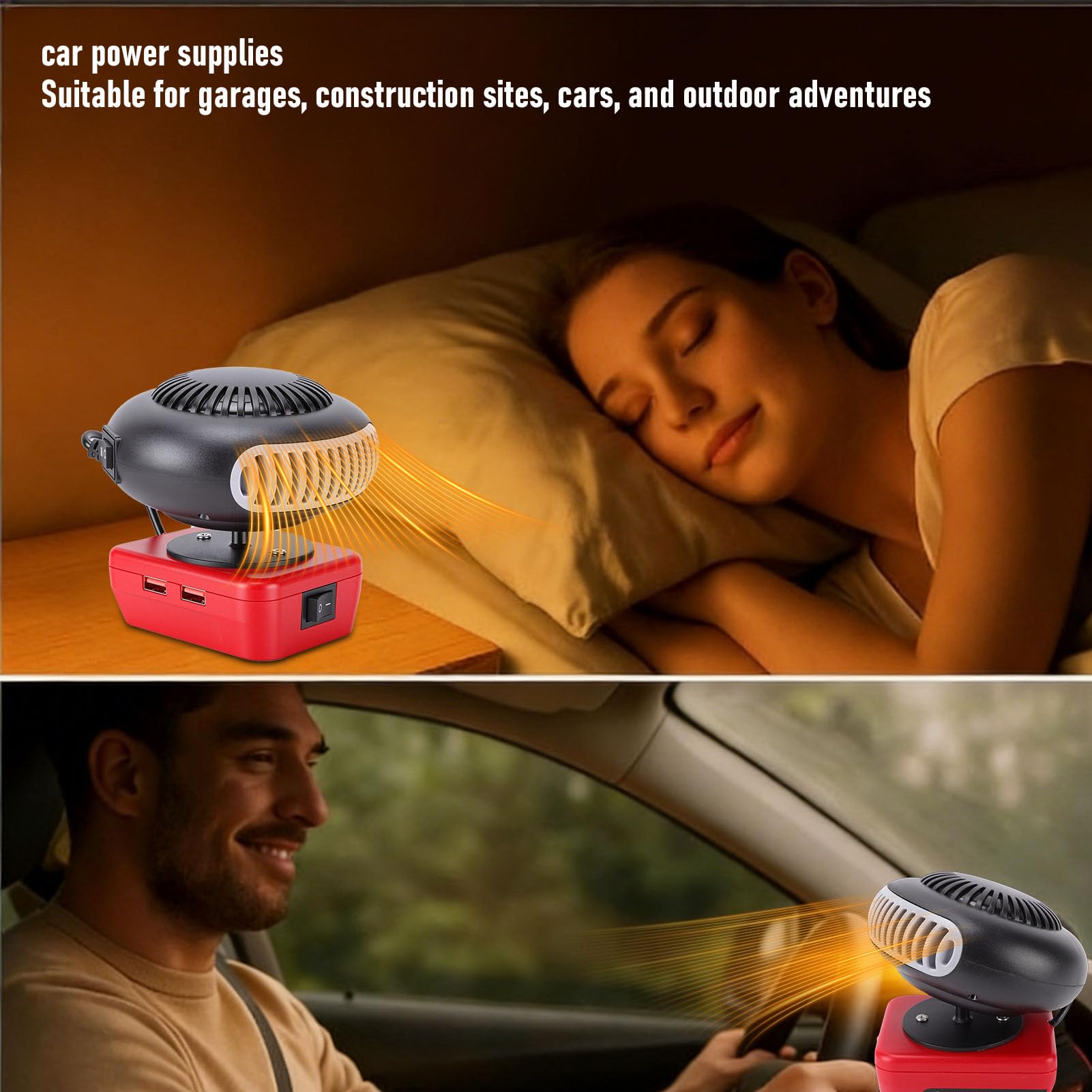 Luocute Battery Powered Heater, 200W 2 Gears 360 Degree Rotation Rechargeable Battery Powered Space Heater Cordless with 2 USB Output Ports for Camping Indoor Car Defroster — view 4