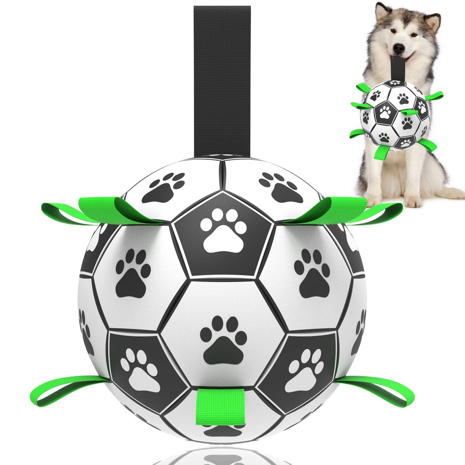 Dog Toys Soccer Ball with Straps Interactive for Tug of War Puppy Birthday Gifts Toy Water World Cup