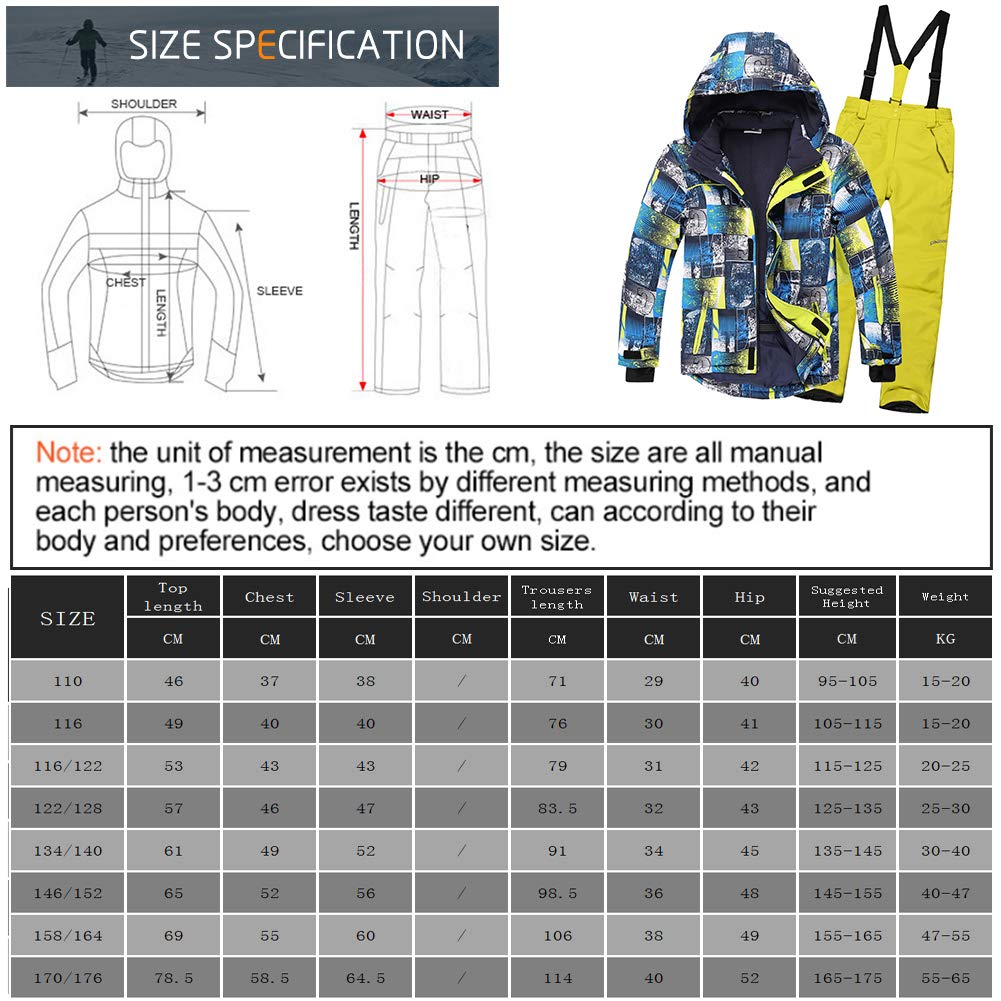 Niños Traje de Esquí 5000mm Chaqueta Impermeable Soft Shell para Nieve Peto de Nieve Conjunto Caliente de 2 Piezas