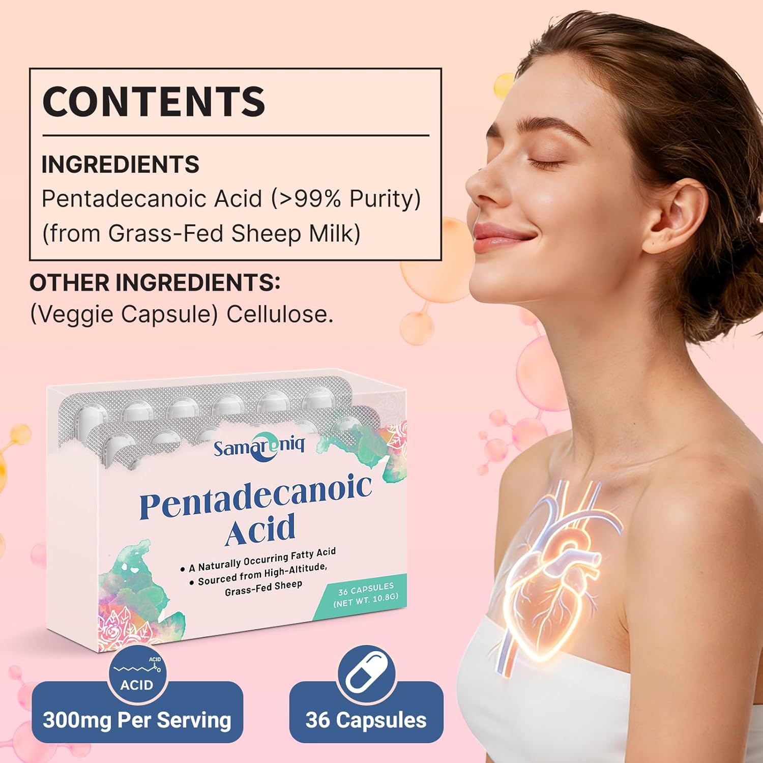 Pentadecanoic Acid Supplement | 300mg C15:0 Formula | High-Altitude Grass-Fed Sheep Milk Source | Blister-Sealed Capsules (1 Pack)