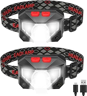 Headlamp, 2 Pack 1100 Lumen Super Bright Rechargeable LED Head Lamp with White Red Light, Motion Sensor 8 Modes Head Flashlight, IPX5 Waterproof Headlight for Outdoor Camping Running Cycling