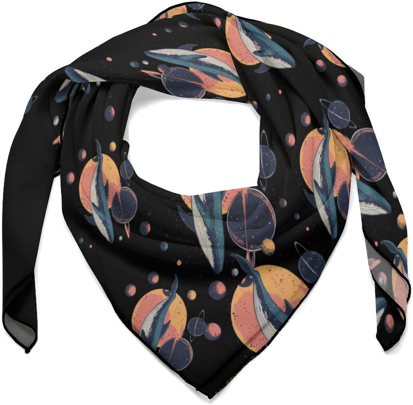 Blue Whale Spacees Planets Bandana Fashion Head Scarf Square Silk Scarf Print Neck Hair Scarfs for Women Men Gifts