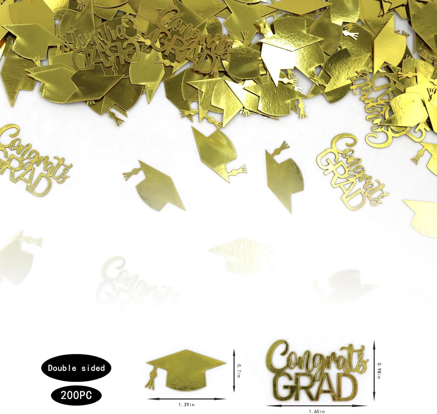 200PC Gold Graduation Confetti Class of 2026 Congrats Grad Confetti for Table Grad Cap Scatters for Graduation party decorations 2026