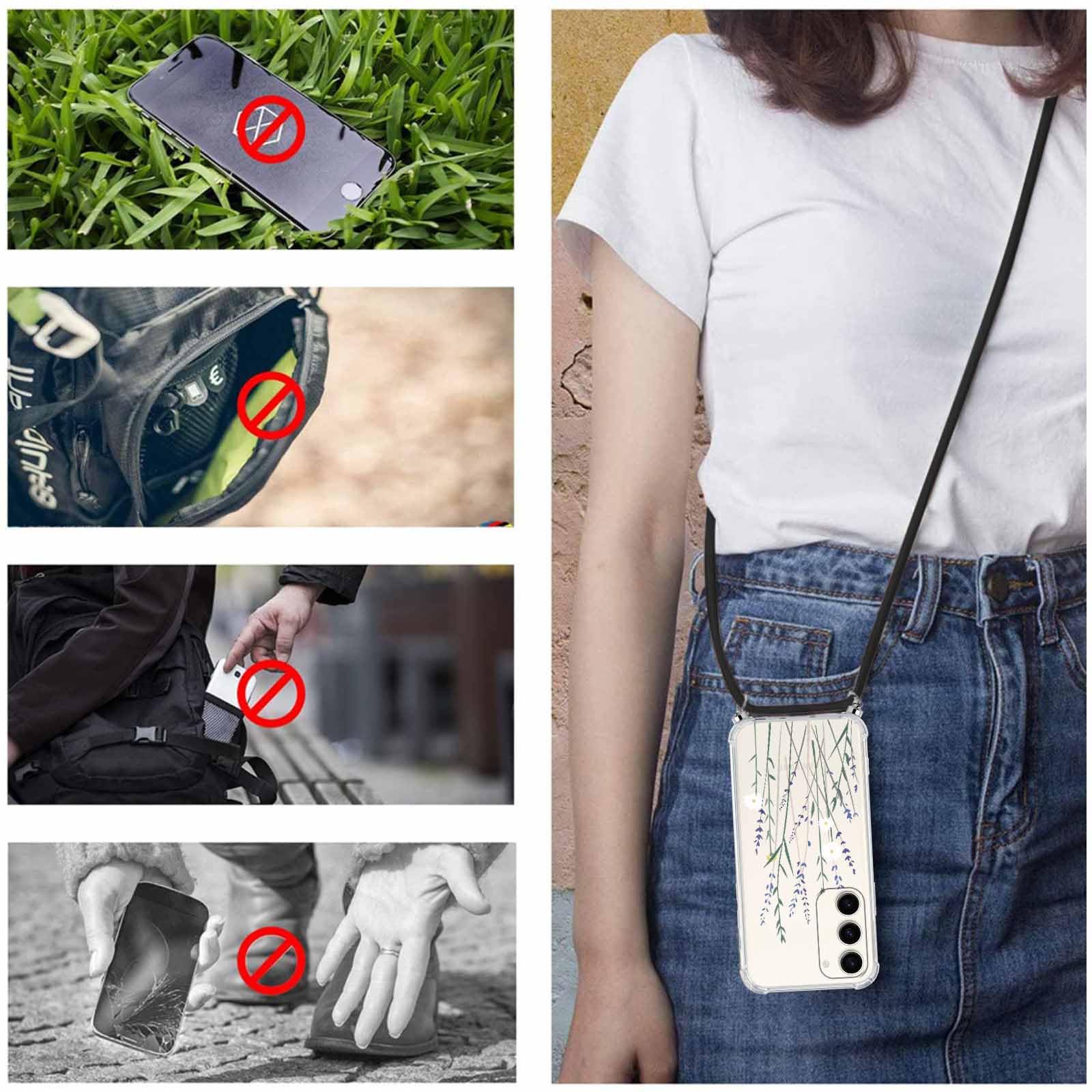 Yoedge Pasek na telefon, etui dla Samsung Galaxy S23 5G 6,1", etui z paskiem, miękki silikon TPU + PC, odporne na uderzenia, etui ochronne ze sznurkiem do zawieszenia, przezroczyste etui z estetycznym