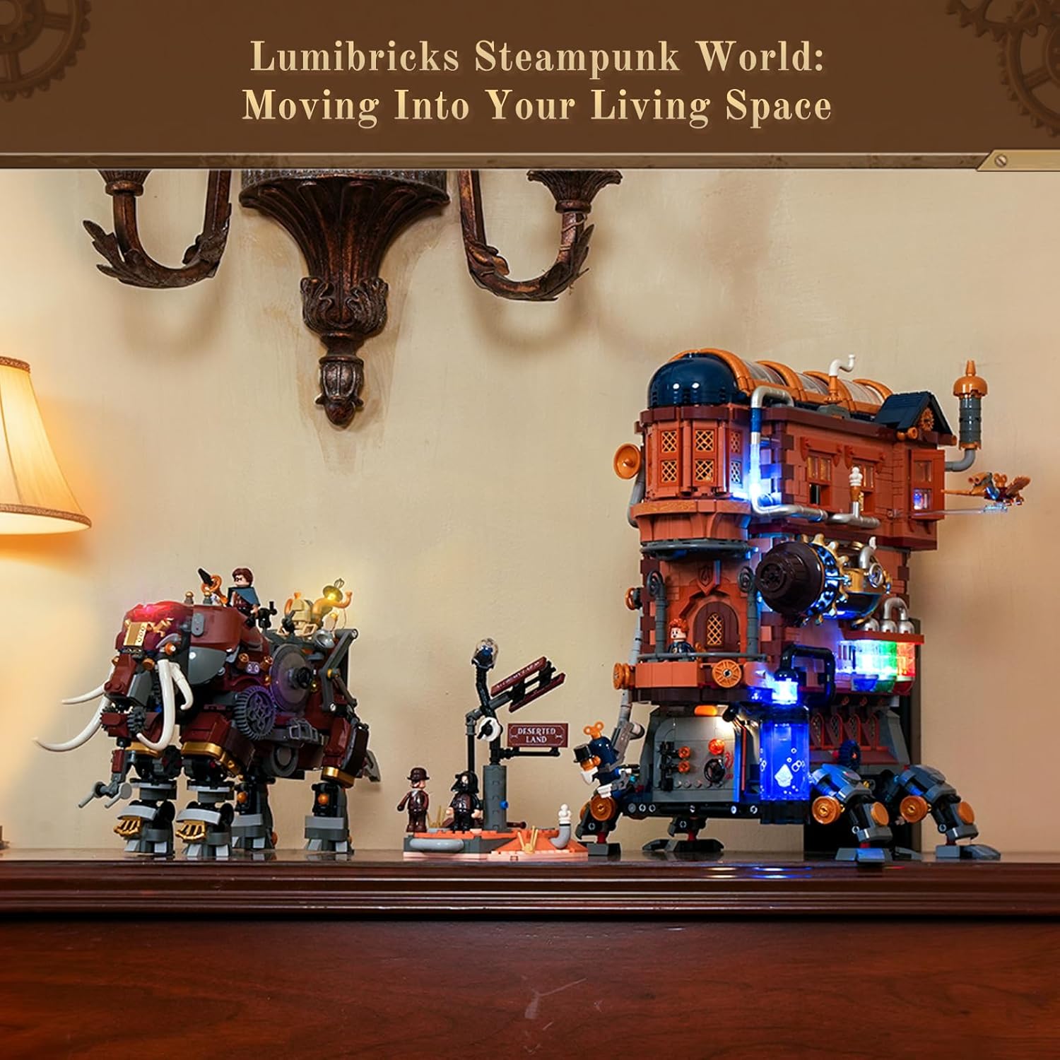 Steampunk Steamphant Lighting Building Bricks Set - Mammoth Model Playset Collection Display kit with Minifigures 1055 Pcs for Adults & Teens & Steampunk Lovers