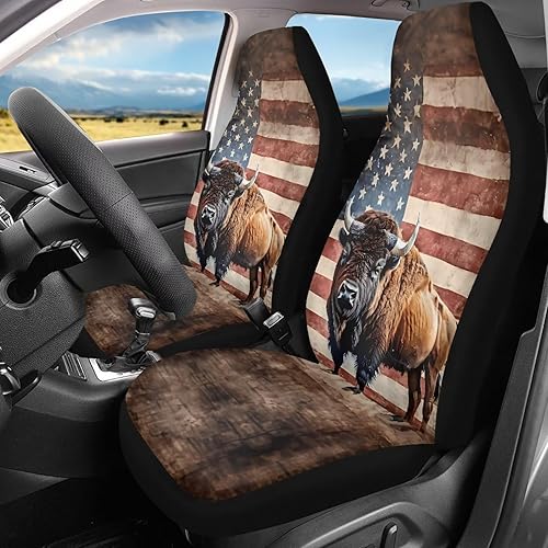 Miniatura 2 de Talayituse Bison - Juego completo de 2 fundas para asiento de automóvil, con estampado de bandera americana, fundas de asiento de cubo, accesorios